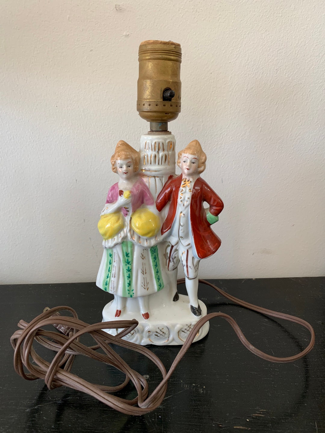 Antique Woman and Man Ceramic Figurine Lamp From Japan Etsy