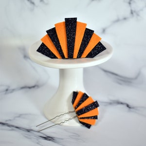 Orange and Black Art Deco inspired glitter felt hair clip and pin set | 1920s, deco, flapper, retro, burlesque, pin up, Gatsby, Halloween