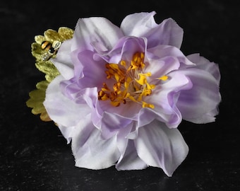 Vintage lilac lavender light purple flower with bee hair clip | retro, vintage, pinup, pin up, burlesque, hair flower, coquette, hair clip