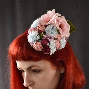 Floral Fascinator with vintage and mulberry paper flowers, and rhinestone bees | fascinator, cocktail hat, derby, summer hat, retro