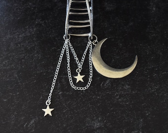 Hair claw clip with silver hued moon and stars | hair clip, hair claw, witchy, ethereal, goth, gothic, emo, punk, Halloween, hair accessory