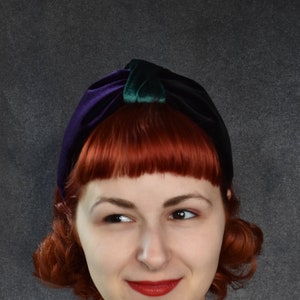 Black, Purple, and Green color blocked velvet top knot headband