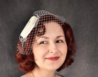 Goth Coffin Bridal Fascinator with veiling and rhinestones | goth, cocktail hat, alt bride, wedding, alternative bride burlesque, spooky