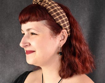 Purple and beige flannel plaid knot headband | Autumn, Fall, spooky season, cozy, grunge style, sweater weather