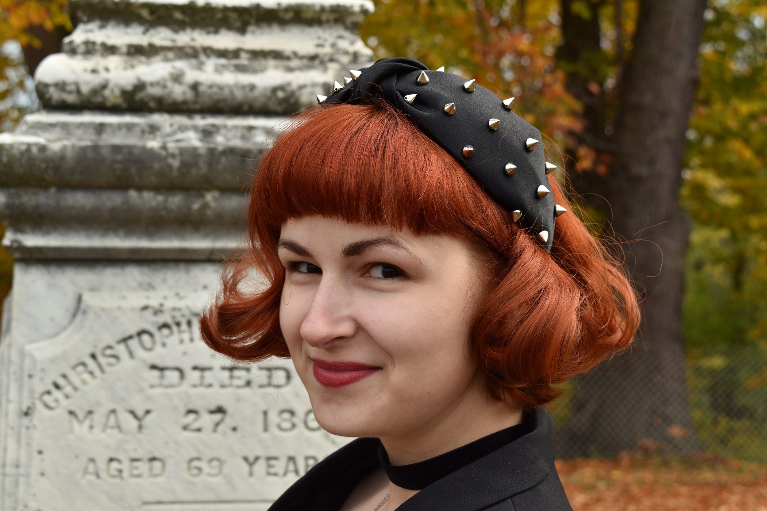 Black knot headband with Silver Spikes Studs goth gothic Etsy