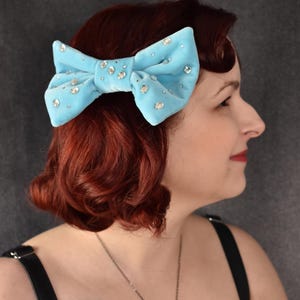 Blue Velvet Y2K McBling inspired large bow with vintage velvet and skull rhinestones | hair accessories gift hair bows hairbow clip hairclip