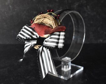 Birdsnest Headband with nest, bird, and B&W striped bow | fashion headband, summer, spring, Derby, Royal Ascot, Classic Lolita, quirky, gift