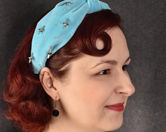 Blue Velvet Y2K McBling inspired headband with vintage velvet, sparkle star charms and European Crystals Rhinestones | hair accessories gift