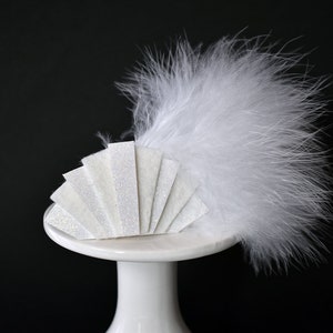 White Art Deco inspired glitter felt hair clip with feathers | deco, vintage inspired, 1920s, flapper, feathers, retro, burlesque, Gatsby