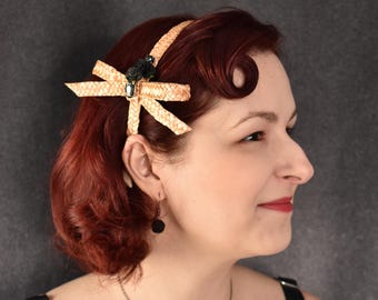 Champagne Straw Headband with bows, flowers and gems | glam, bows, gems, fashion headband, straw headband, raffia, summer, spring, sparkle