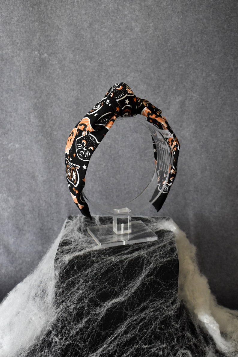 Halloween knot headband with bow Halloween, goth, horror punk, pumpkins, Jack O' Lanterns, black cats, owls, Autumn, spooky season image 5