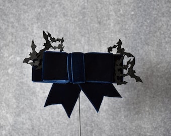 Royal Blue Velvet Hair bow with bats | gothic, gothic lolita, Halloween, hair bow, Victorian inspired, hair comb