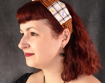 Retro Patchwork Halloween plaid and gingham knot headband | Autumn, Fall, spooky season, 90s Halloween, cozy