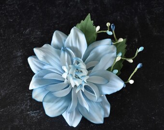 Vintage dusty blue flower with berry sprays hair clip | retro, vintage, pinup, pin up, burlesque, hair flower, coquette, hair clip, gift