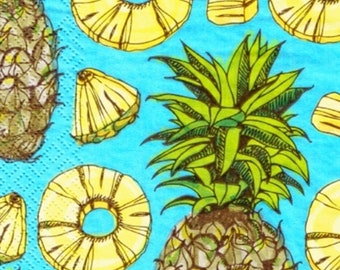4 x Paper Napkins Flowers Pineapple Bananas for Decoupage Crafting Table 1