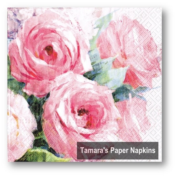4 Single Lunch Paper Napkins for Decoupage Craft Napkin Jen Flowers linen