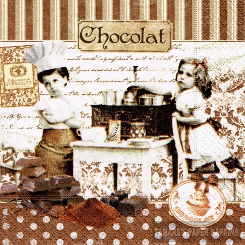 1800 Designs CHOCOLAT KIDS Decoupage Serviettes Paper Napkins 4 Decoupage Napkins Lunch Size Decoupage