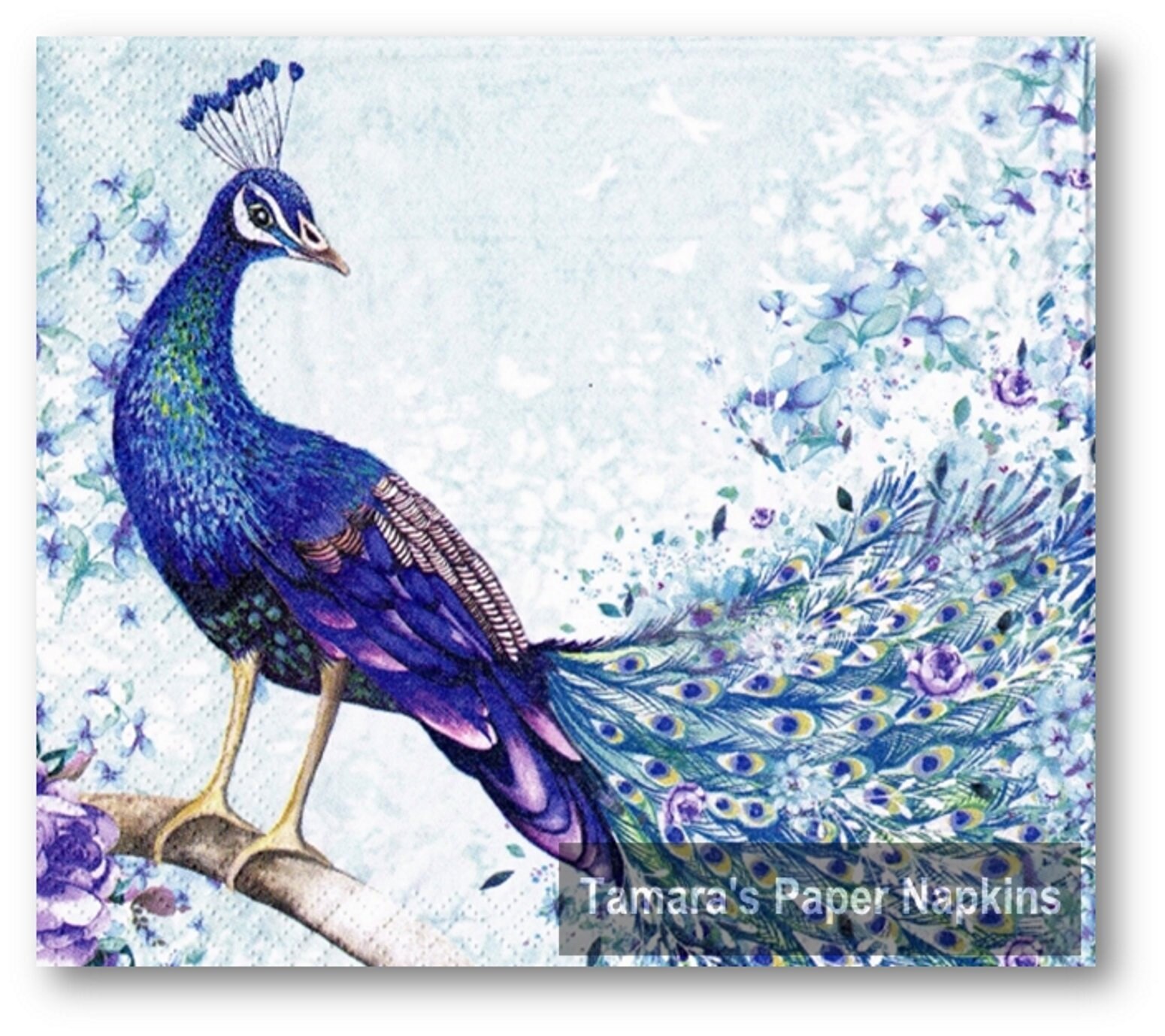 4 Decoupage Napkins PEACOCK On BRANCH Blue 13 33cm Etsy