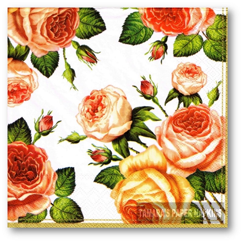 4 Lunch Paper Napkins Decoupage Craft Vintage Party Napkin Cathy Roses 2