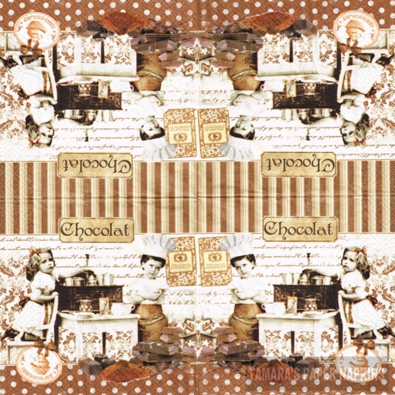1800 Designs CHOCOLAT KIDS Decoupage Serviettes Paper Napkins 4 Decoupage Napkins Lunch Size Decoupage