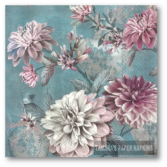 4 papel de Almuerzo Servilletas Para Decoupage Mesa De Fiesta Azul Vintage Pequeño Floral
