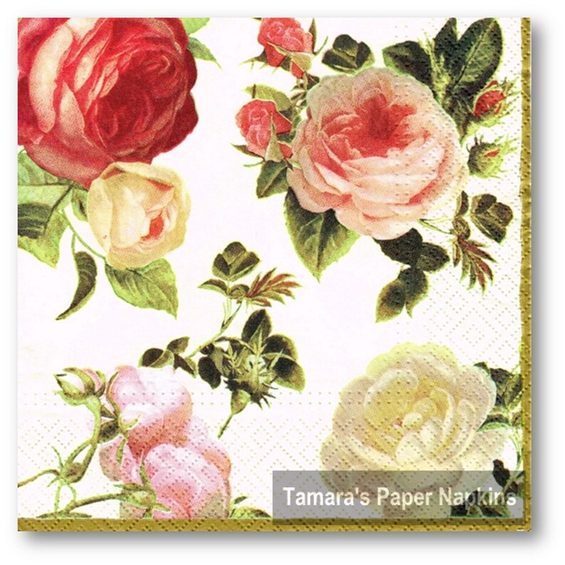 4 Single paper decoupage napkins 05 Roses design