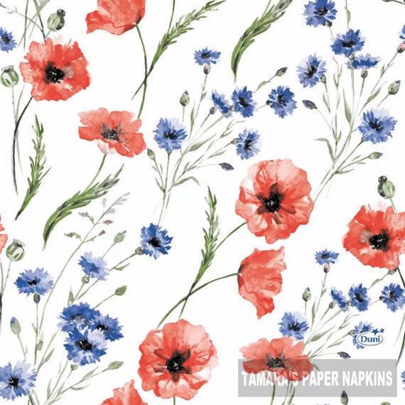 4 Decoupage Napkins Lunch Size Decoupage 1800 Designs Decoupage Serviettes CARIBBEAN ISLAND BLUE Floral Floral Napkins