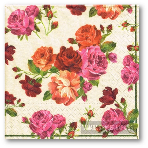 4 Lunch Paper Napkins Decoupage Craft Vintage Party Napkin Cathy Roses 2