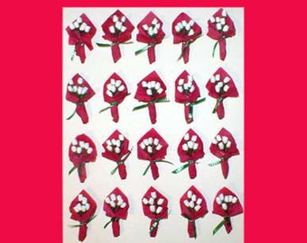 20 Miniature Rose Bouquets Dollhouse Scale Christmas Colors, Use for Crafting