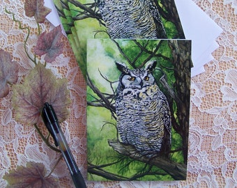 Owl Note Cards, Owl Stationary, A Set of 4 Cards