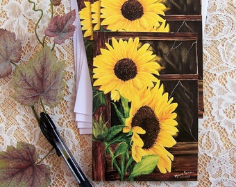 Sunflower Note Cards, Floral Stationary, A Set of 4 Cards