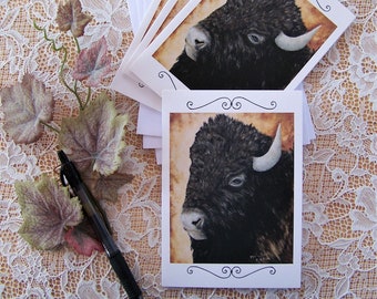 Buffalo Note Cards, Buffalo Stationary, Bison Note Cards, A Set of 4 Cards