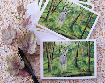 Deer in Forest Note Cards, Woodland Forest Note Cards, A Set of 4 Cards