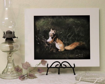 Matted and Signed Art Print 11x14 inch Squirrel Art Print Wildlife Art Print