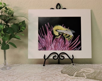 Bee Art Print, Bumble Bee Art Print, Matted and Signed Art Print,  8x10 inch
