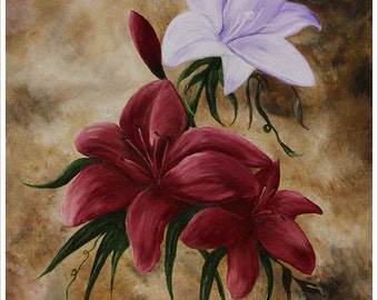 Lily Painting, Floral Painting, Original Oil Painting on Canvas 12in x 16in
