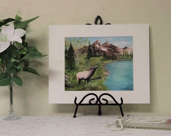 Elk Art Print, Landscape Art Print, Wildlife Art Print, Signed and Matted, 8x10 inch