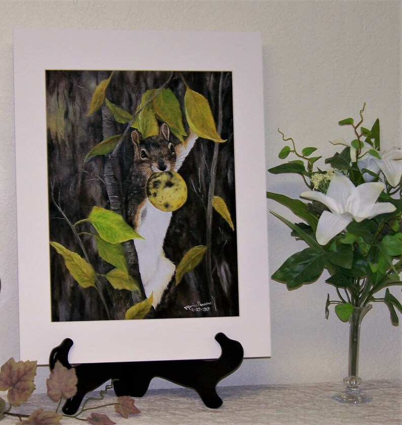 Matted and Signed Art Print 11x14 inch Squirrel Art Print Wildlife Art Print