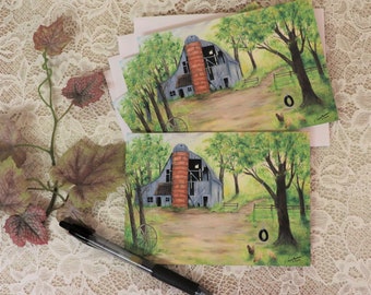 Old Barn with Chickens Note Cards, Landscape Note Cards, A Set of 4 Cards