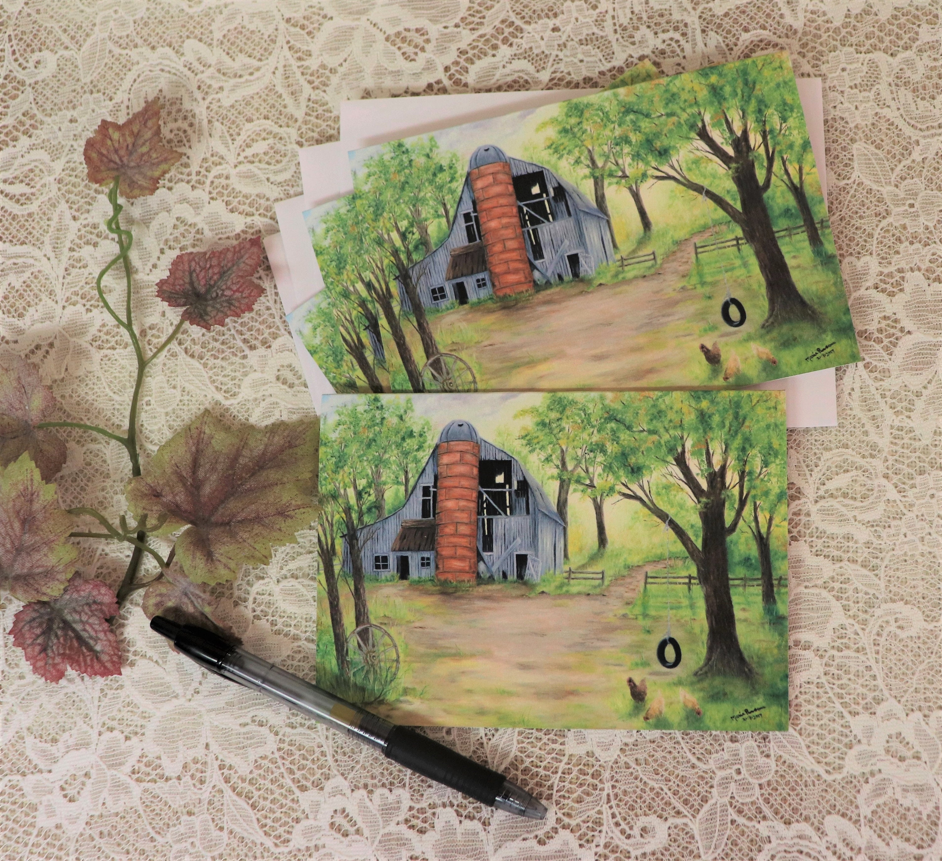 Old Barn With Chickens Note Cards, Landscape Note Cards, A Set of 4 ...