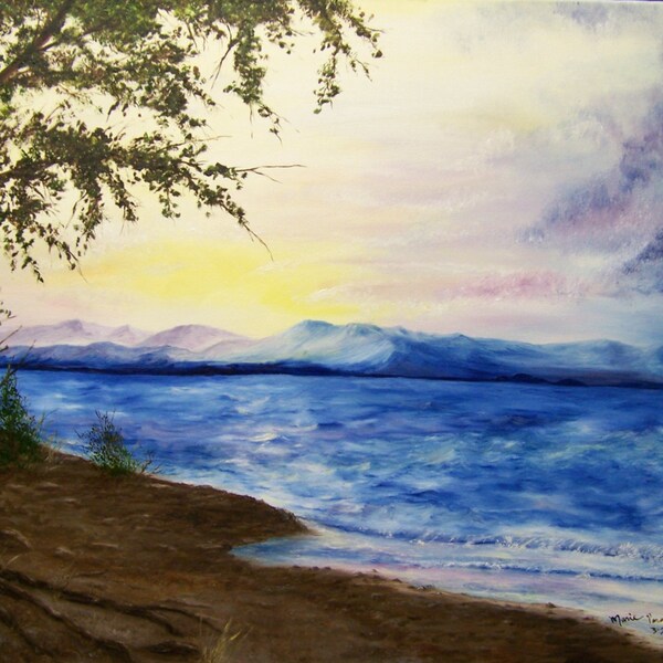 Sunset Painting, Landscape Painting, Original Oil Painting on Canvas 16in x 20in