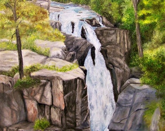 Waterfall Painting, Landscape Painting, Original Oil Painting on Canvas 14x18in
