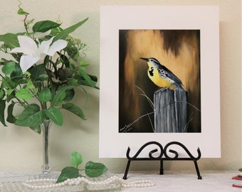 Meadowlark Art Print, Wild Bird Art Print, Matted and Signed Art Print 8x10 inch