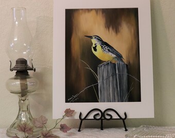 Meadowlark Art Print, Wild Bird Art Print, Matted Art Print Art Print 11x14 inch