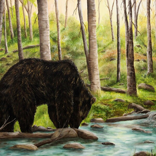 Bear Painting, Wildlife Painting, Original Oil Painting on Canvas 16in x 20in