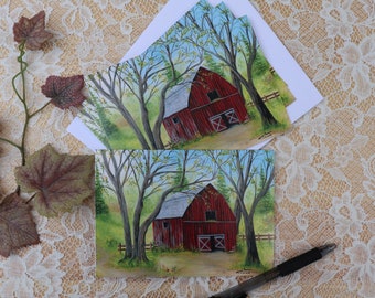 Old Red Barn Note Cards, Landscape Note Cards, A Set of 4 Cards