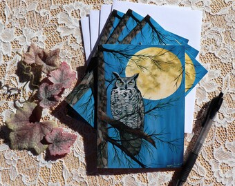 Owl Note Cards, Owl Stationary, A Set of 4 Cards