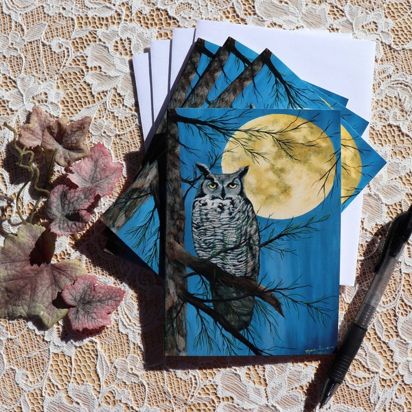 Owl Note Cards, Owl Stationary, A Set of 4 Cards