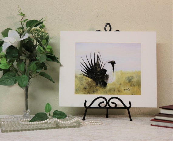 Sage Grouse Art Print, Wildlife Art Print, Matted and Signed Art Print 8x10 inch