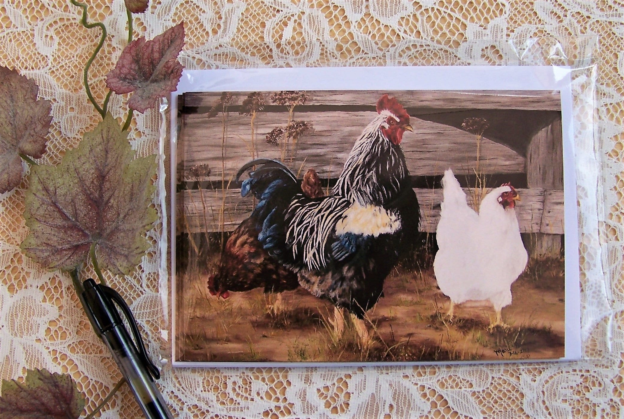 Rooster and Chicken Note Cards, Chicken Stationary, A Set of 4 Cards - Etsy
